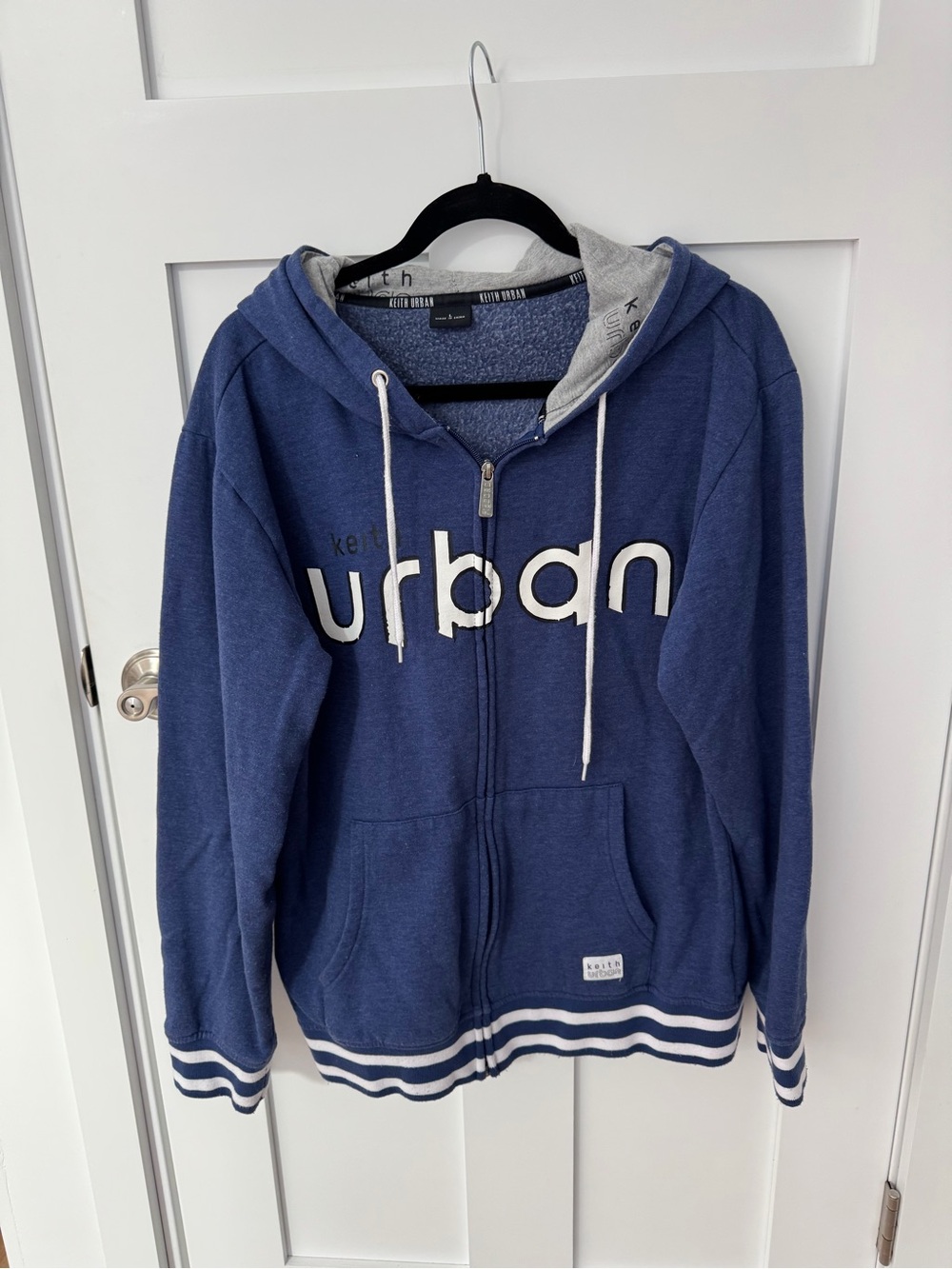 Keith Urban Navy Zip Hoodie with White Stripe Hem